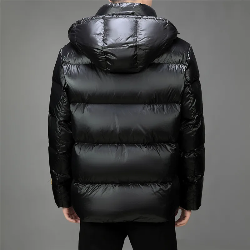 Shiny Black Gold Down Jacket Men Brand Causal Winter Thick Coats 50% Gray Duck Down Jacket Fashion Warm Hooded Puffer Jackets