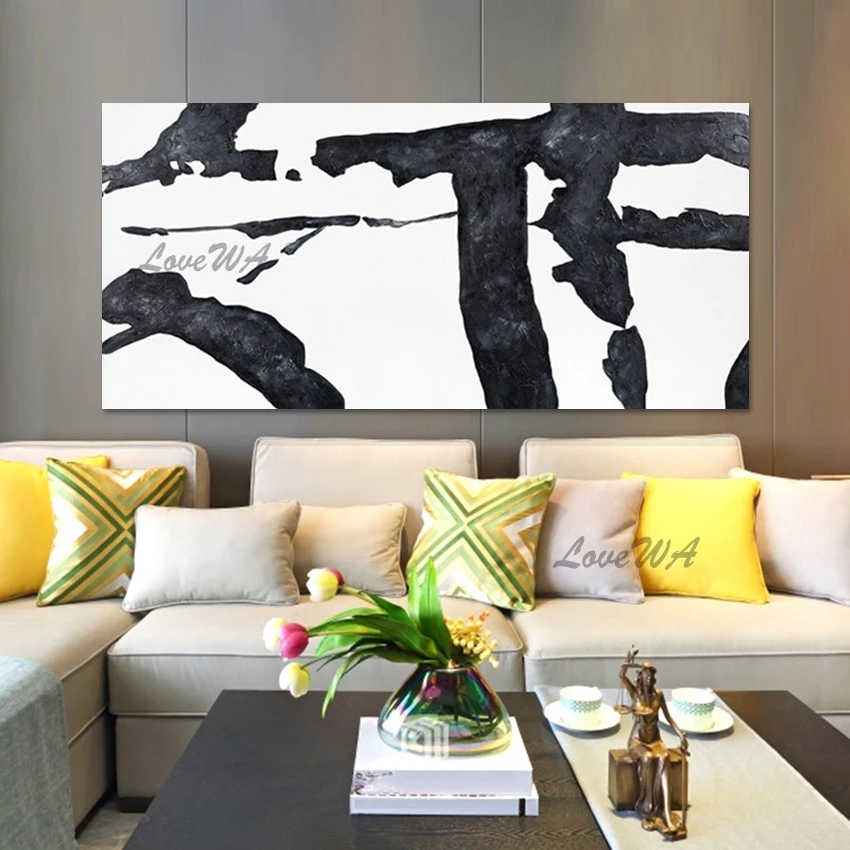 

Frameless Picture Canvas Art Abstract Handmade Oil Painting Black Acrylic Artwork Restaurant Wall Decoration Modern Painting