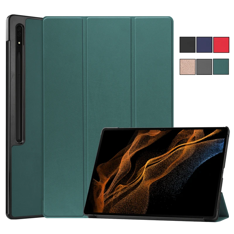 

Case For Samsung Galaxy Tab S8 Ultra 14.6 inch Cover Tri-Fold Leather Smart Cover For Funda Galaxy Tab S8 Ultra Case X900 X906