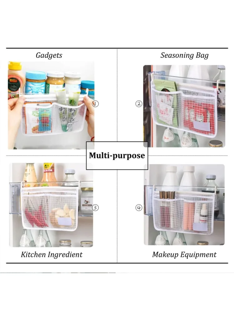 냉장고 문짝 정리함 세트, 주방용 걸이식 메쉬 백, 가정용 잡화 분류 백, 작은 물건 전용 