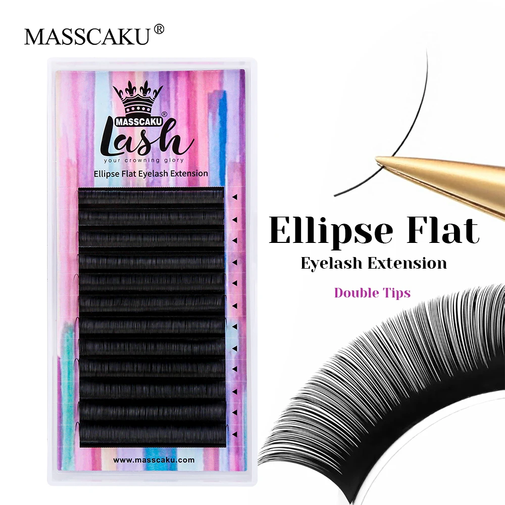 

Wholesale MASSCAKU Matte Black Wispy Ellipse Flat Lash Premium Synthetic Mink Double Split Tips Shaped Eyelashes for Makeup Use