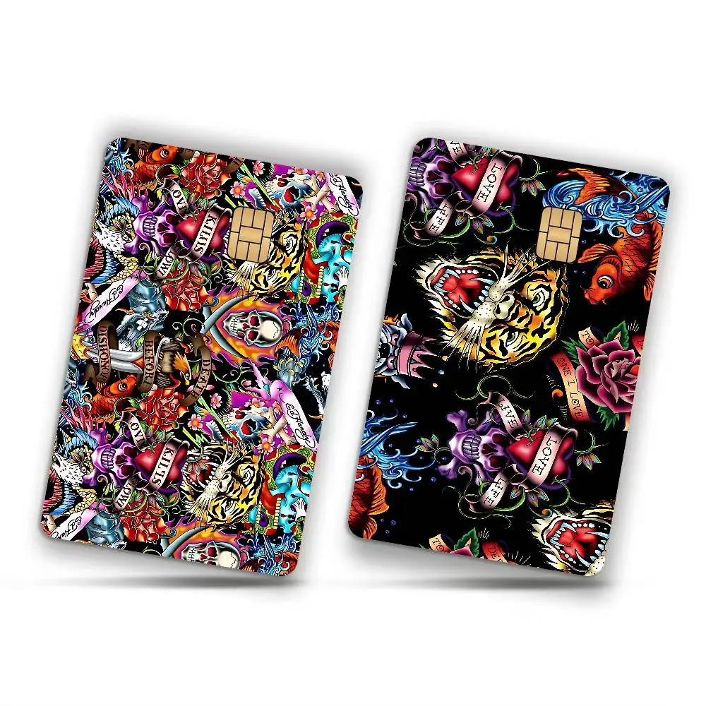 E-Ed H-Hardy Tattoo Tiger Anime Front Cover Film Sticker Skin for Credit Debit Card Small Large Chip