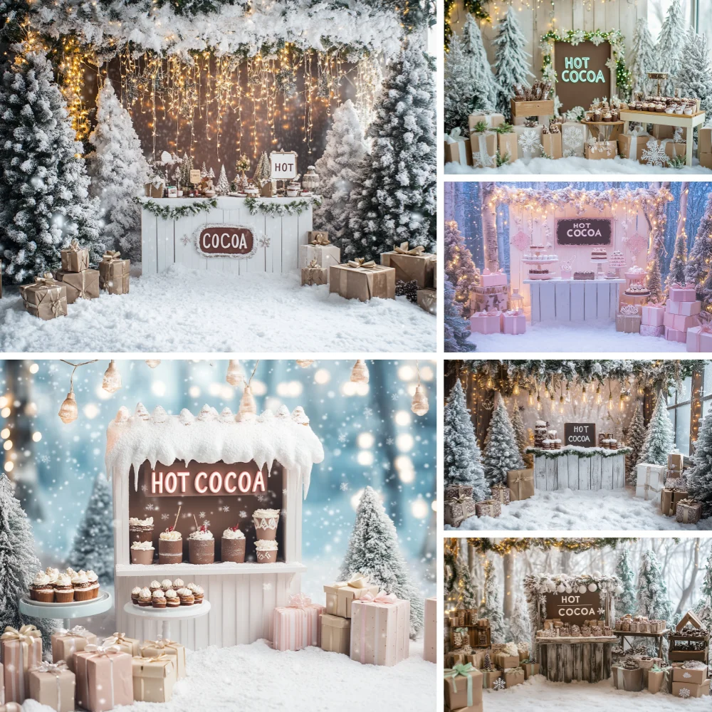 

Photography Backdrop Dreamy Snowflake Hot Cocoa Shop Christmas Decoration Family Xmas Holiday Portrait Background For Photograph