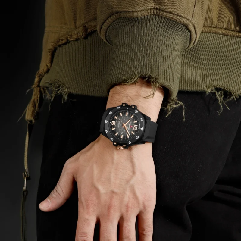 NAVIFORCE NF7122 Lässige Quarzuhren für Herren, Kalender, leuchtend, wasserdicht, Silikonarmband, Sportmode