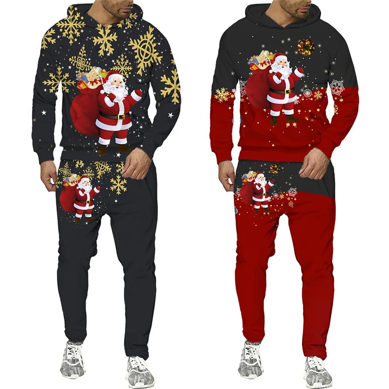 New Year Xmas Men\'s Anime Hoodie Christmas Santa Claus 3D Print Jersey Y2K Party Cosplay Streetwear Pullover Sweatshirt Pants