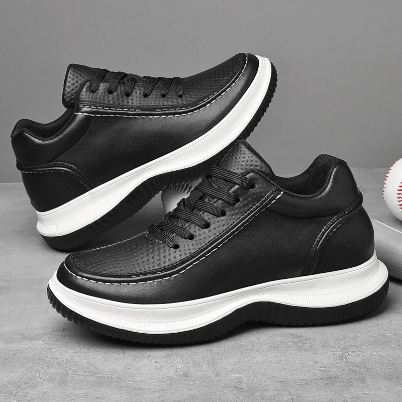 Men's Shoes Invisible Inner Heightening Casual Leather Shoes Men Genuine Leather Outdoor Hiking Shoes Cross-country Sports Shoes