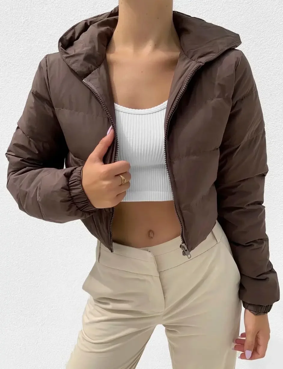 Women Outerwear Warm Long Sleeve Zipper Cropped Jacket Coat Solid Short Jacket Autumn Winter Female Puffer Parkas Jacket Mujer