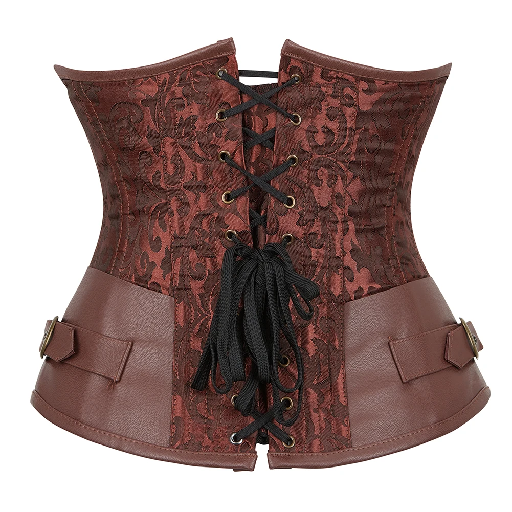 Steampunk Corset Underbust Vintage Corsets Women Sexy Korse Brown Waist Slimming Bustiers Retro Corselet Tummy Belt