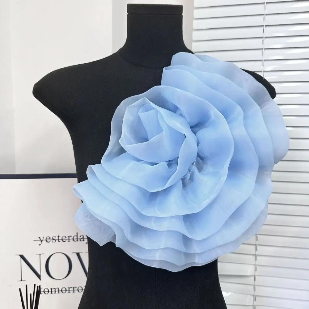 Parche de flor grande de Organza multicapa, flor en el pecho, parche de ropa 3D, broche hecho a mano, accesorios, apliques de ropa, costura