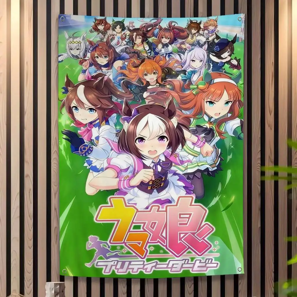 Anime U-Uma M-Musume Creative Pattern Hanging Flag Polyester Printed Banner Hand Pulled Flag