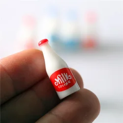 Mini 3pcs Blue Red Milk Bottle 1/12 Dollhouse Drink Food Miniature Scale Kitchen Home Decor Doll Accessories Figurines