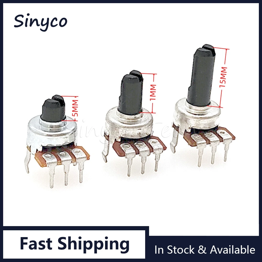 5PCS 121 Type 3Pin Single B5K B10K B20K B50K B100K B200K B500K Power Amplifier Audio Volume Potentiometer D Shaft 5mm 10mm 15mm