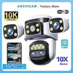 ANSVICAM 20MP 10K WiFi Security Camera 10X Zoom 3-Lens 3 Screen 360° PTZ Auto-Tracking Waterproof Outdoor CCTV Surveillance Cam