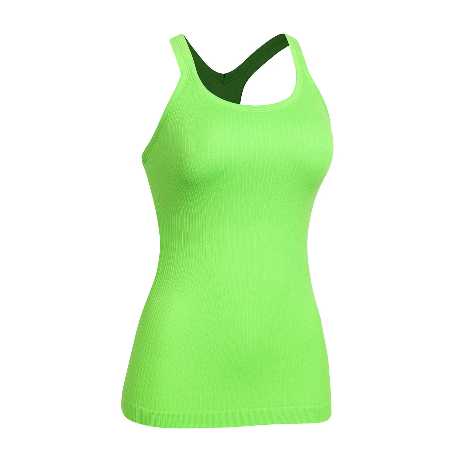 CRZ YOGA Womens Seamless Ribbed Racerback Tank Tops with Built in Bra - Padded Scoop Neck Slimming Athletic Long Camisole