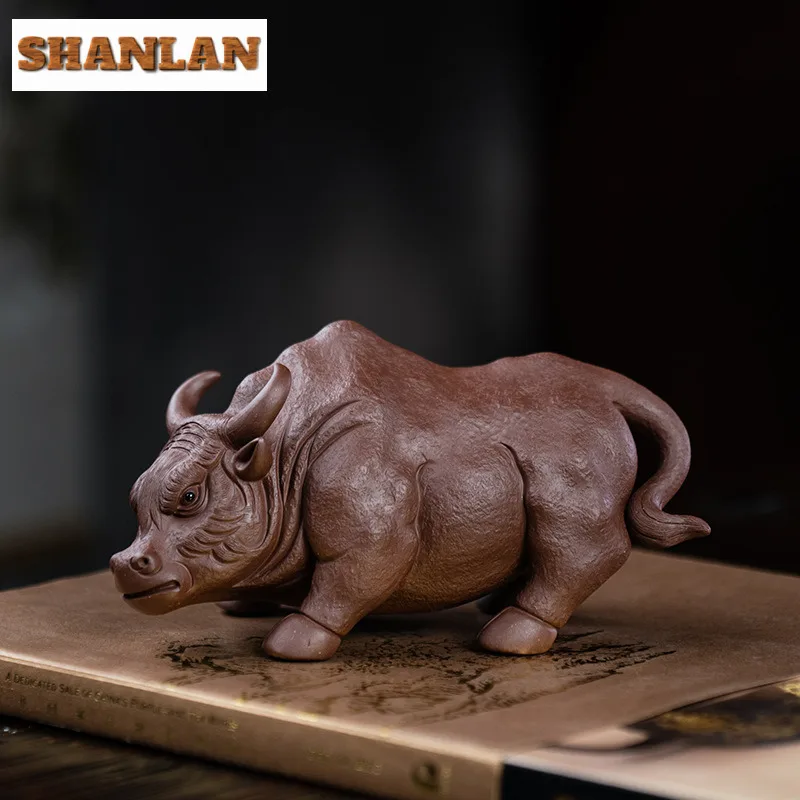 

Yixing Purple Clay Bullfight Zodiac Tea Pet Handmade Lucky Model Tea Figurine Play Toys Tea Statue Ornaments Tea Services Craft
