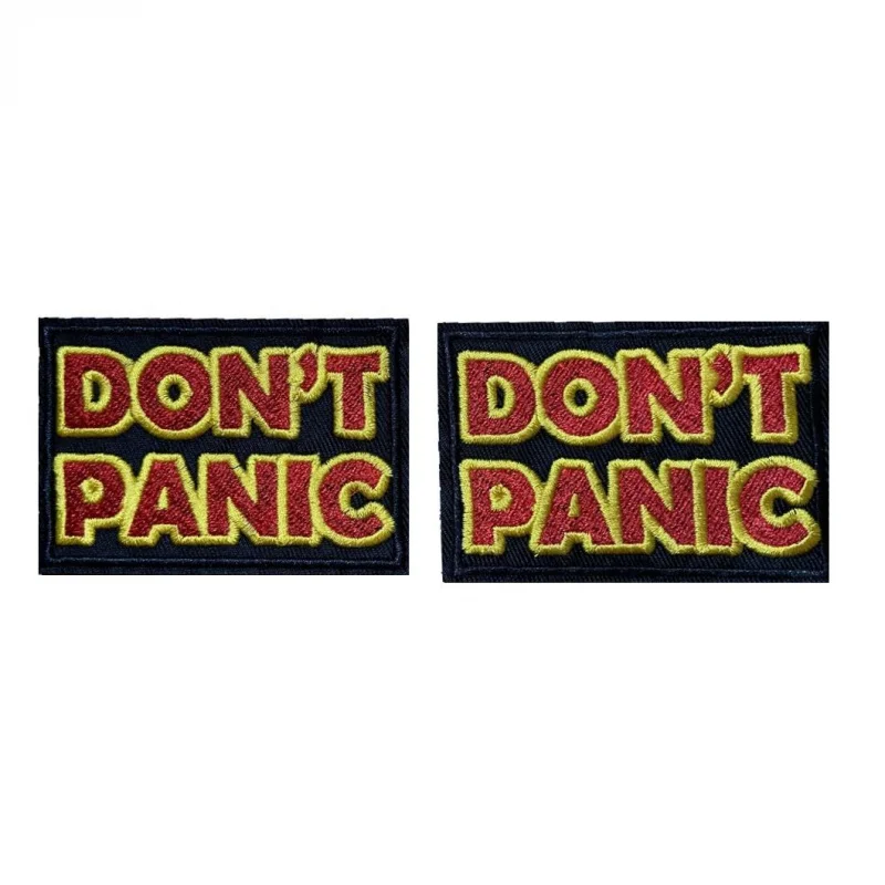 Black Background Red Yellow Letters DONT PANIC Embroidered Iron on Patches for Clothes Embroidery Appliques Sewing DIY ACCESSORY