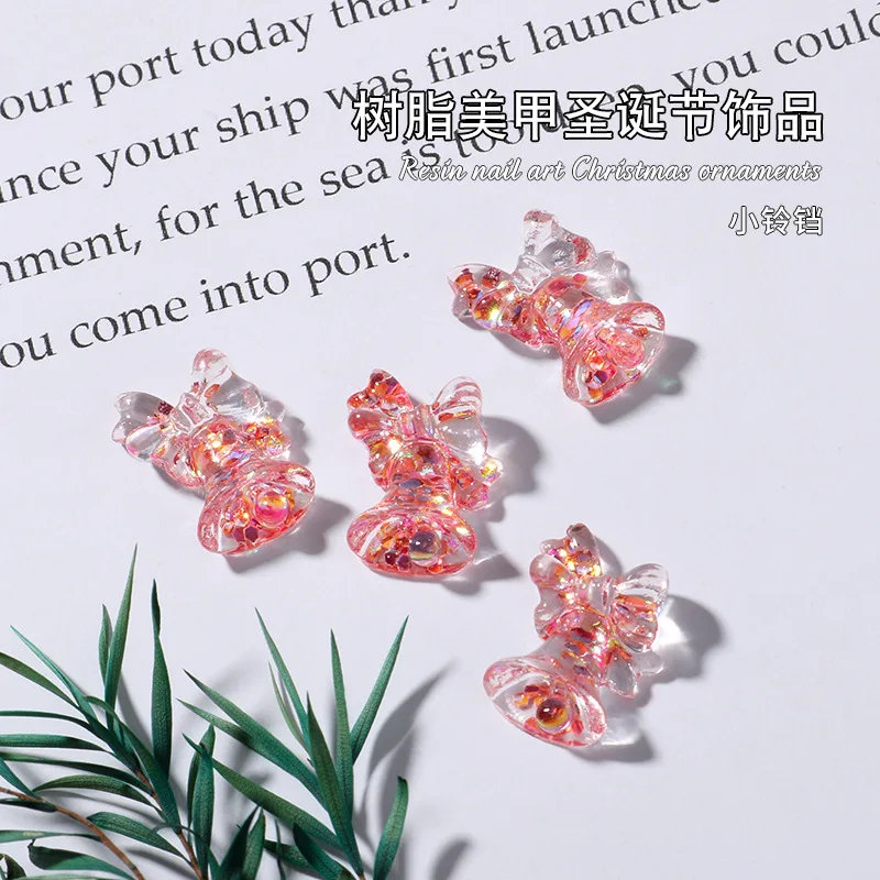 10Pcs คริสต์มาสการ์ตูน Elk Bells เล็บ Charms Santa Claus 3D Kawaii เล็บ Rhinestones สําหรับปีใหม่ตกแต่งเล็บ