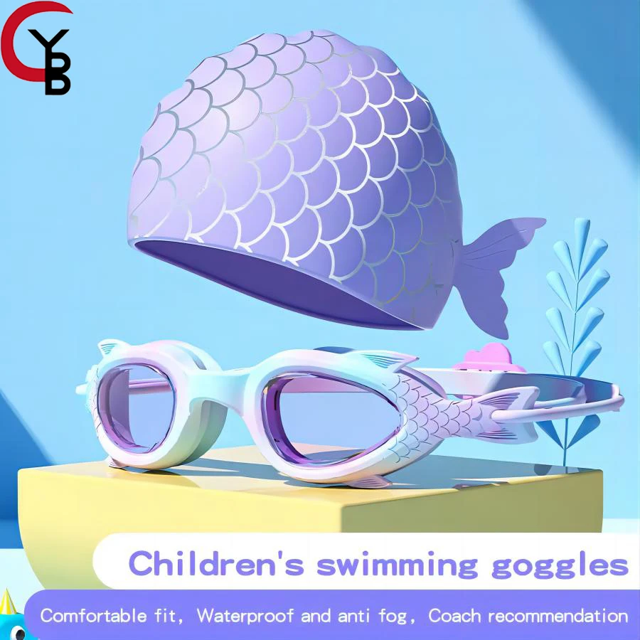 Children Swimming Goggles With Silicone Cap,Waterproof Fog-proof Clear Vision For Boys&Girls,Professional Water Sports Equipment