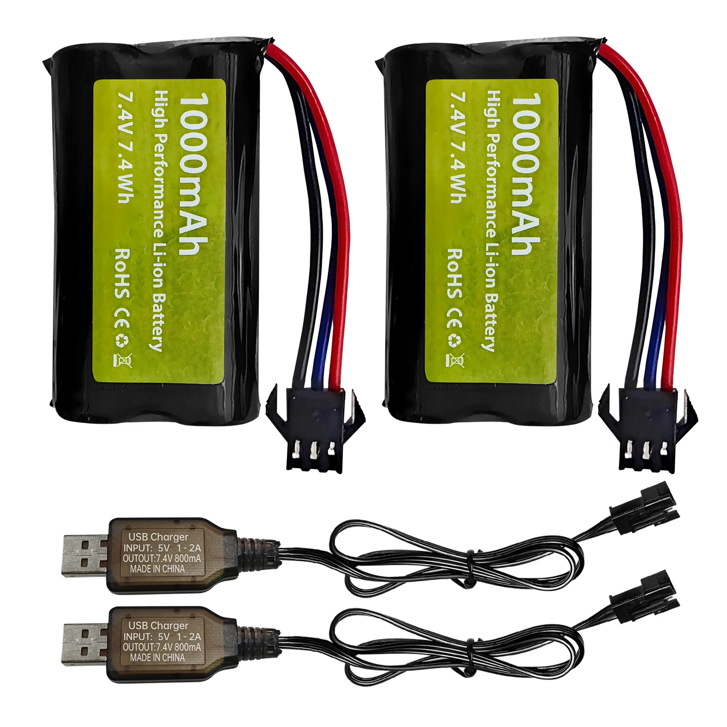 

2 шт., 7,4 В, 1000 мАч, 2S SM-3P, литий-ионный аккумулятор с 2 шт. USB-зарядным устройством для DE82 TK3086B G20601, радиоуправляемый автомобиль TK-3082B, трюковый автомобиль C60, грузовик
