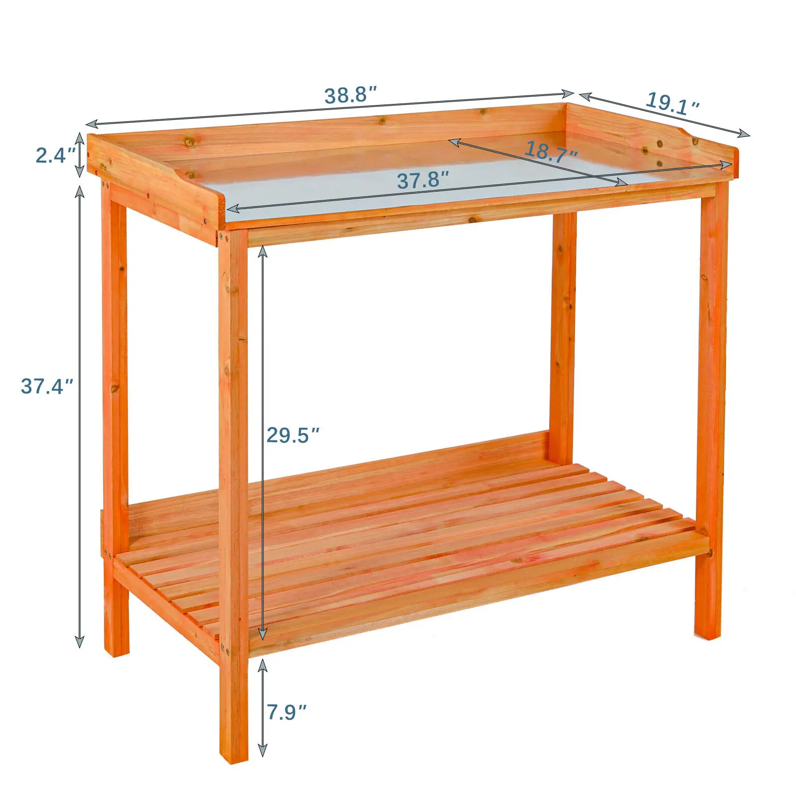 Pot Long Table Outdoor Garden Wooden Workstation With Storage Rack And Wheels