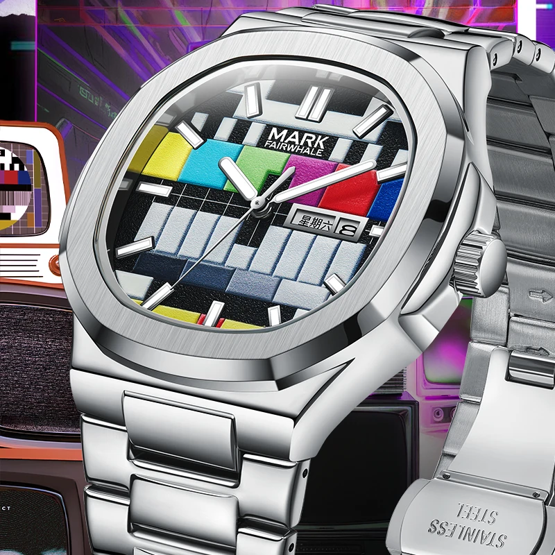 Multicolor Quartz Movement Luxury Men's Wristwatches Steel Business Square relógio masculino