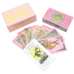 New 7X12cm Gold Foil Pink Tarot English Card Waterproof Game Poker Divination Girl Emotional Interactive Board Game