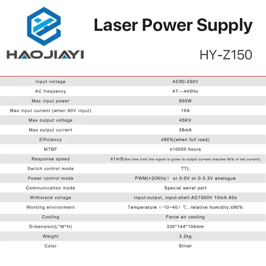 150-180W CO2 Laser Power Supply Monitor AC90-250V Z150 for CO2 Laser Engraving Cutting Machine HY-Z150 Z Series