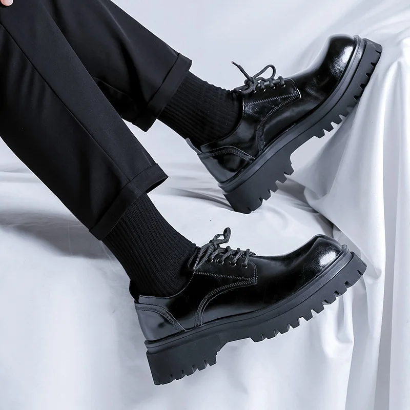 men's casual business office formal dress shoes black tide original leather derby shoe platform sneakers gentleman footwear mans image 3