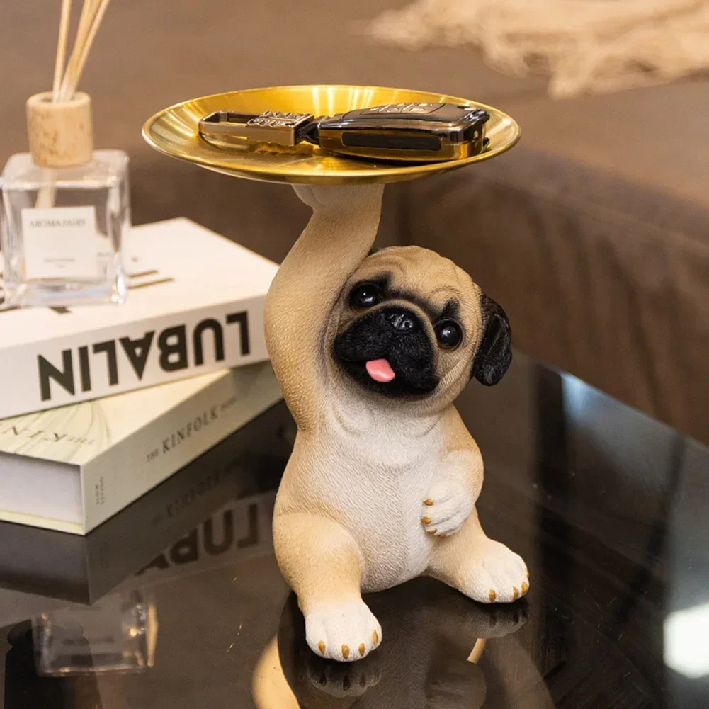 Cute Pug Dog Key Storage Ornament Entrance Key Storage Tray Decorative Ornament Light Luxury Housewarming Gift Sculpture