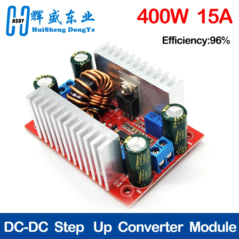 DC 400W 15A konverter Step-up, modul Step Up pengisi daya catu daya arus konstan LED 8.5-50V sampai 10-60V