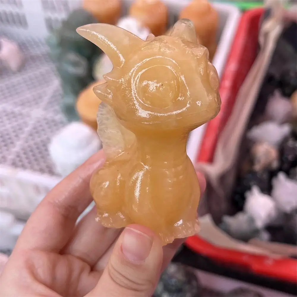 1PCS Natural Yellow Quartz Crystal Cartoon Dragon Statue Carving Healing Fengshui Stone for Holiday Craft Christmas Gift