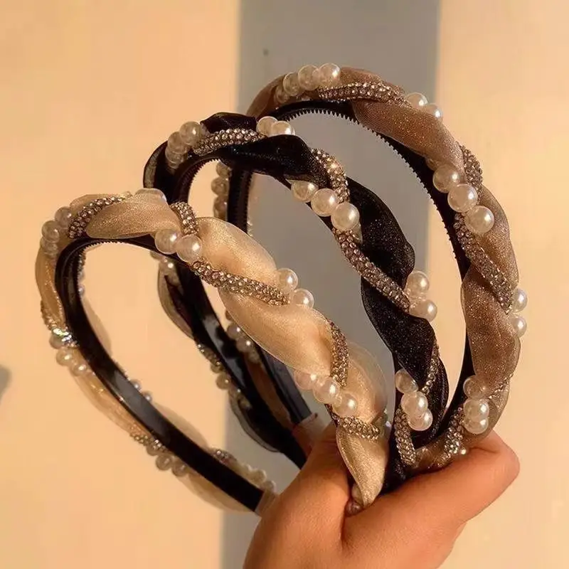

Advanced Water Diamond Pearl Hair Hoop for Women's New High Headtop Hair Comb with Temperament and Anti Slip Performance