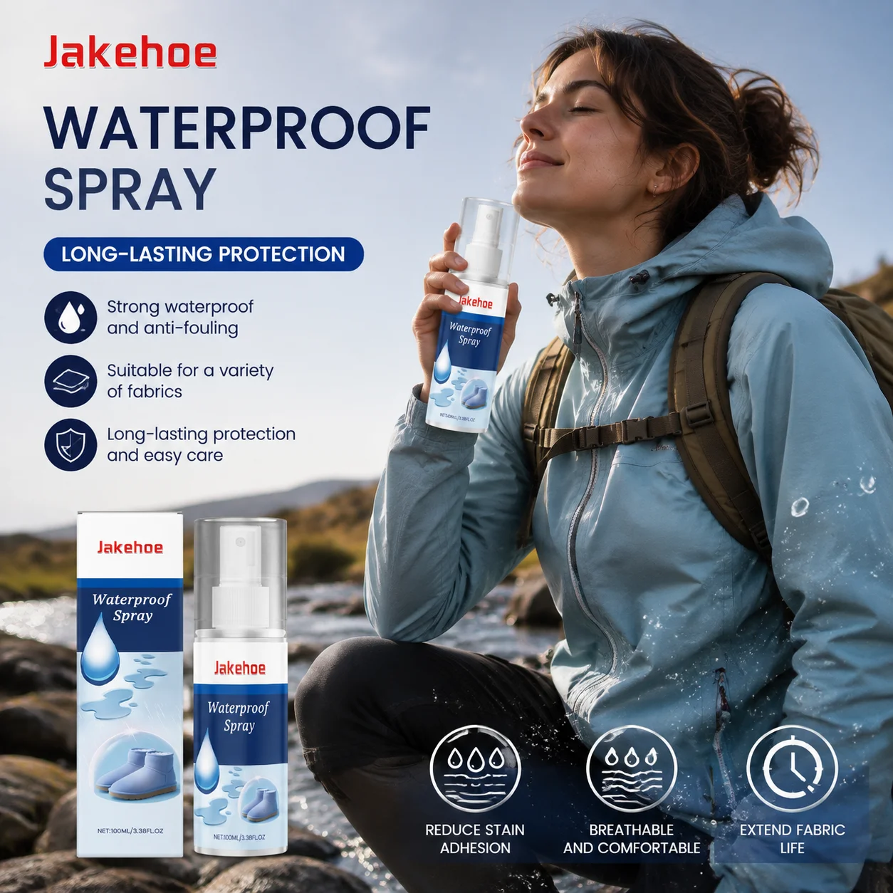 Jakehoe Waterproof Spray Stain Resistant Oil Repellent Breathable Protection Household Fabric Protection Water Repellent Spray
