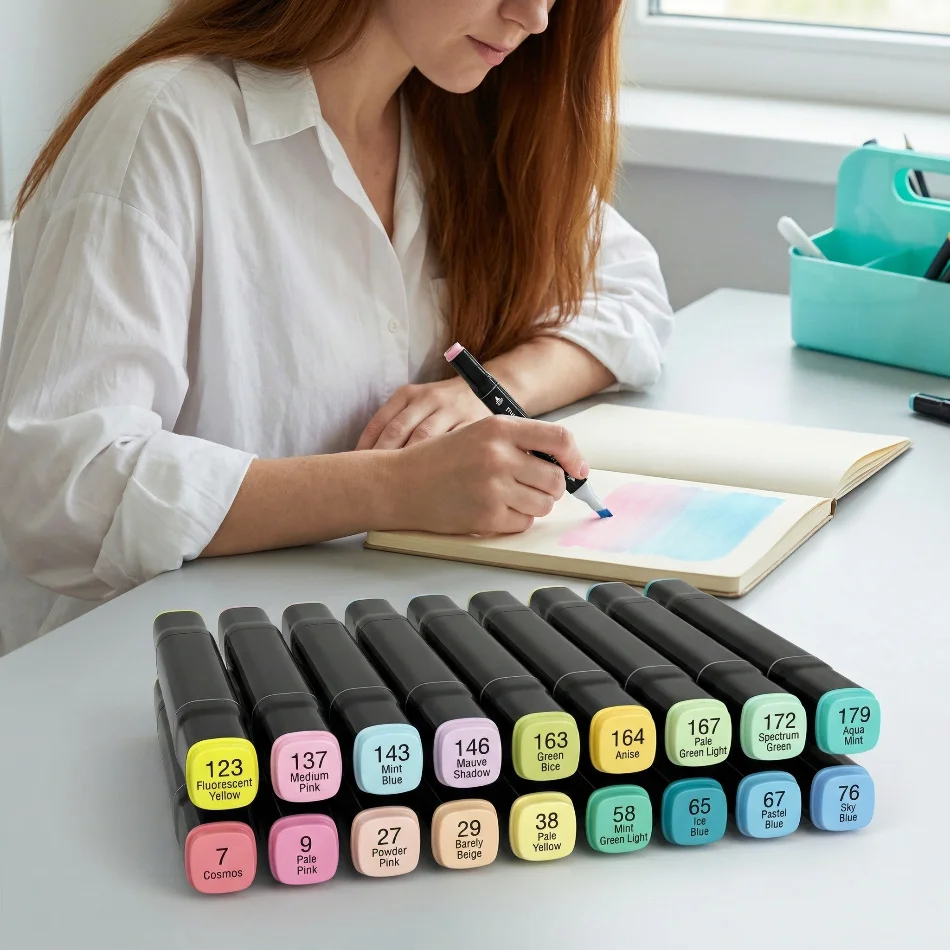 Double Head Oil Alcohol Marker Single Black Brush No. 120 Bulk Complementary Color Painting Art Supplies - view 5