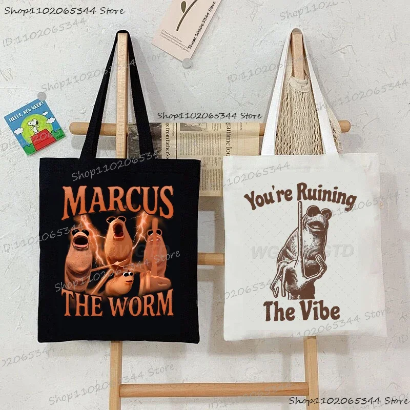 Fun Marcus The Worm Women Men Handbags You're Ruining The Vibe Marcus The Worm Meme Tote Bags Fashion Shoulder Bag Gifts