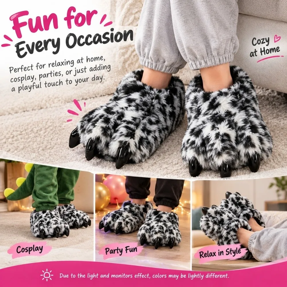 Weiches, flauschiges Futter, Dinosaurier-Klauen-Hausschuhe, flauschige, rutschfeste Cosplay-Pfoten-Schuhe, warme Winter-Fursuit-Stiefel – Detail 7