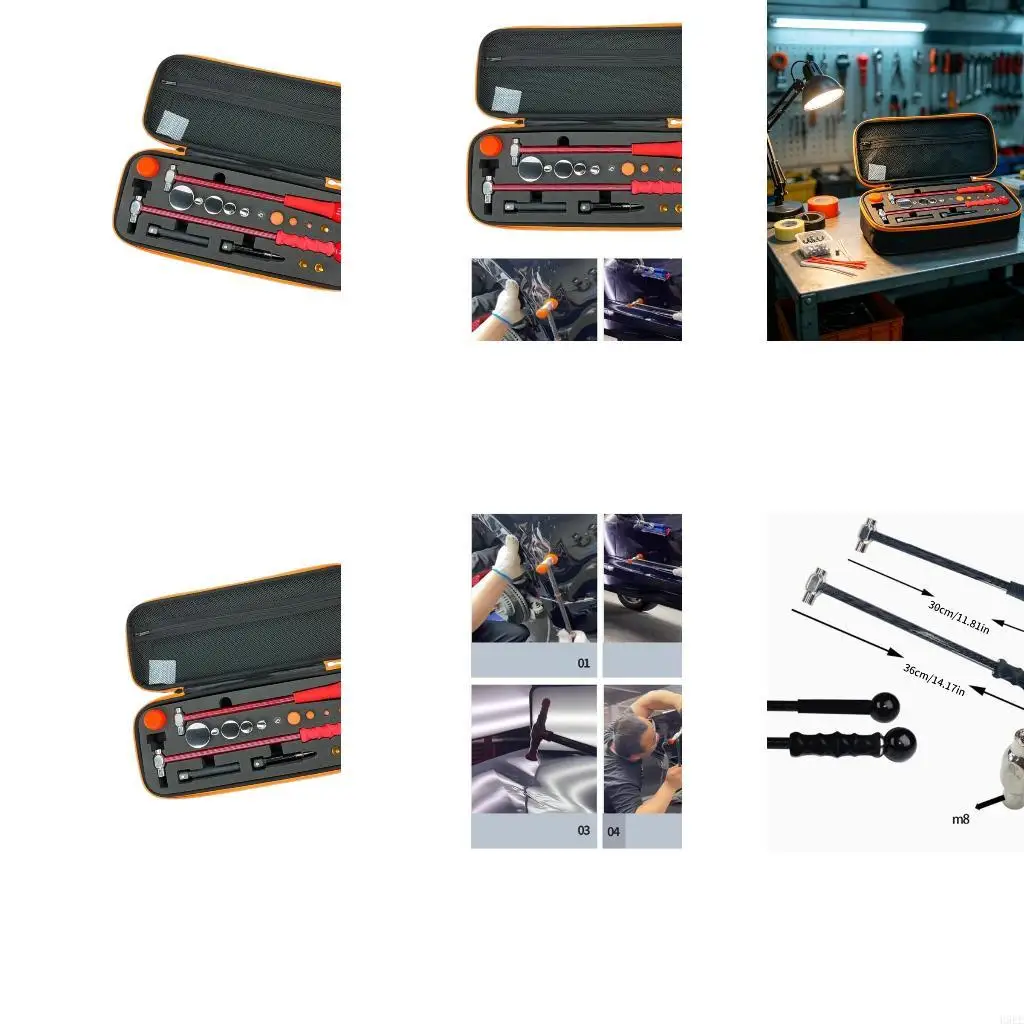 Vehicle Detail Finish Work Set with Guide Pen, Tap Tool and Mixed Contact Heads for Auto Body Repair and Leveling H9EE