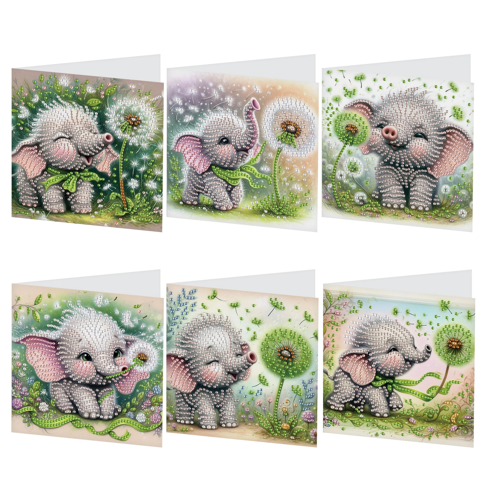 

6Pcs Diamond Painting Greeting Cards Kit,DIY Little elephants Handmade Festival Greeting Diamond Art Birthday Creative Cards