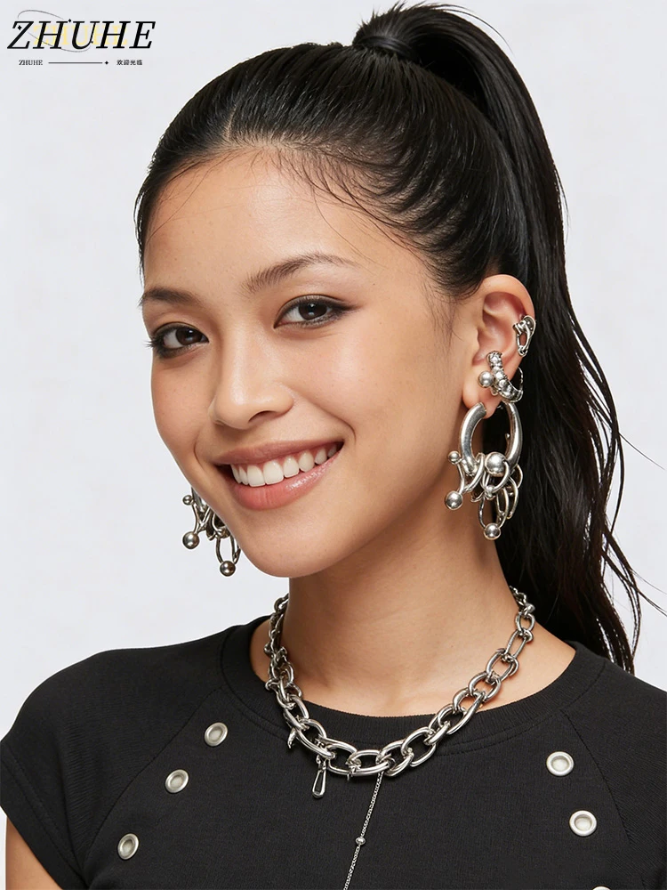 

Trendsetting Copper Jewelry Accessories for Men & Women: Oversized Multi-Element Earrings, Creative Abstract Metal Design, Chic