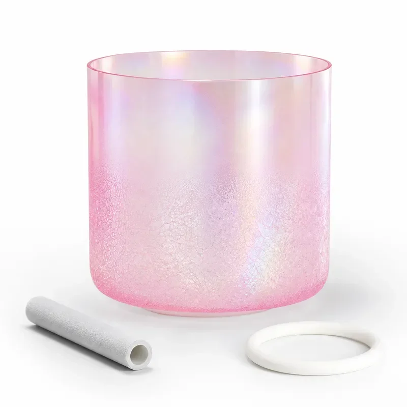 STAR LINKUP 6 Inch Pink Snow Flower Clear Quartz Crystal Singing Bowl,432Hz/440Hz Sound Healing Yoga Meditation With Mallet