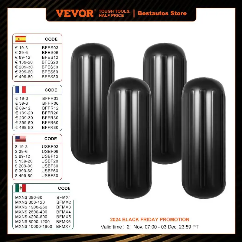 VEVOR 4PCS 10X 28 Polegadas Barco Fender Vinil Bumpers com Inflar Bomba Amarração Doca Escudo Proteção Canoa Pontão Veleiros Iate