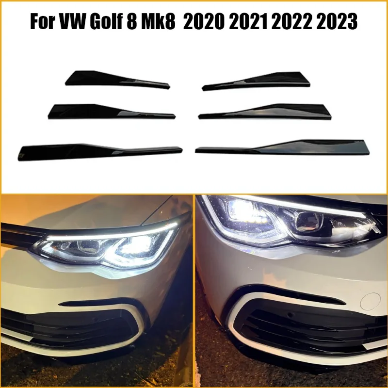 6PCS/Set Car Front Grille Grill Moulding Strips Fog Light Cover Trim For VW Golf 8 Mk8  2020 2021 2022 2023 Car Accessories