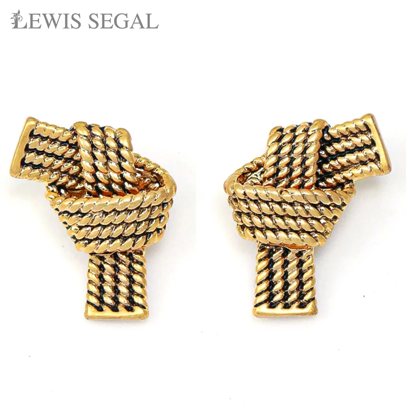 

LEWIS SEGAL Twist Knots Shaped Stud Earrings Symbol Vintage Creative 18K Gold Plated Daily Wear Jewelry