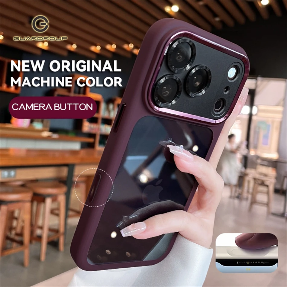 New Business Matte Bumper Transparent Case For iPhone 13 14 15 16 17 18 Pro Max Metal Lens Camera Buttons Shockproof Clear Cover