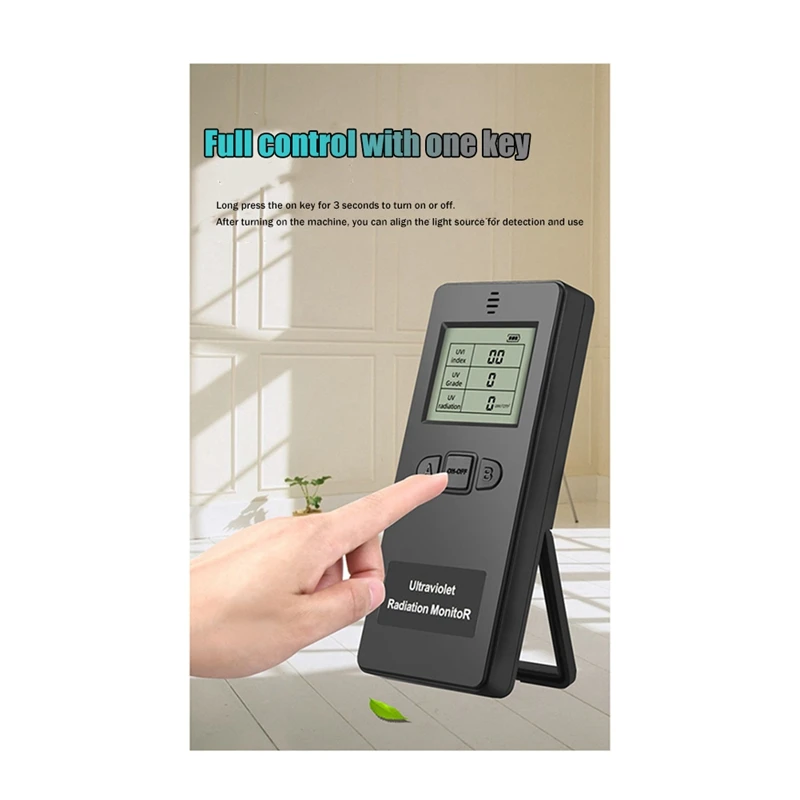 Ultraviolet Radiation Monitor, Digital UV Detector for Home Office Outdoor Inspection Black-ABVK