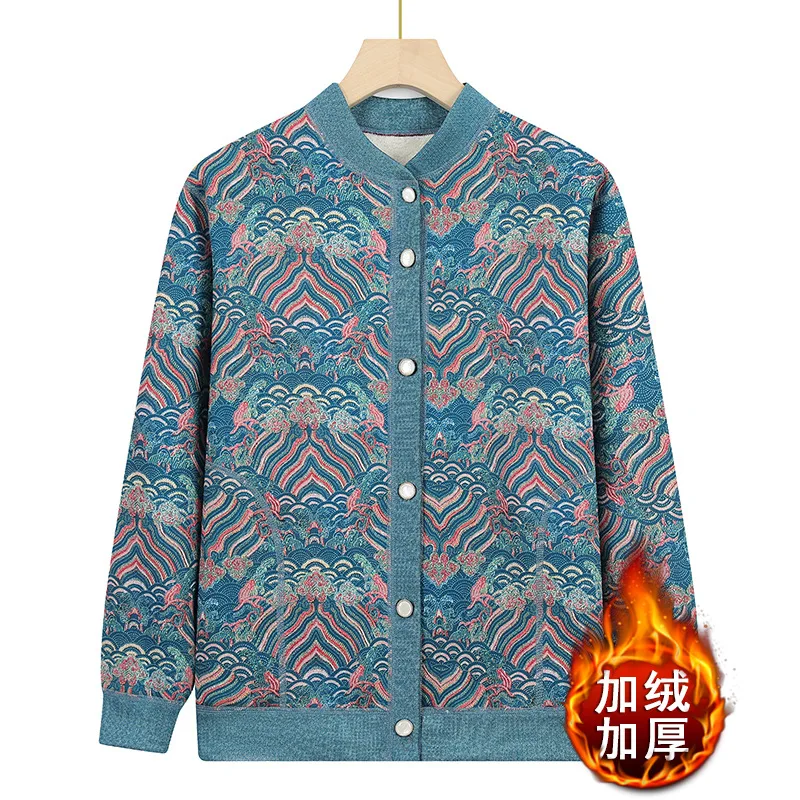 منتصف العمر الأم سترة سترة أزرار تريكو معطف للنساء الخريف الشتاء رشاقته المخملية البلوزات الساخنة الجدة الملابس