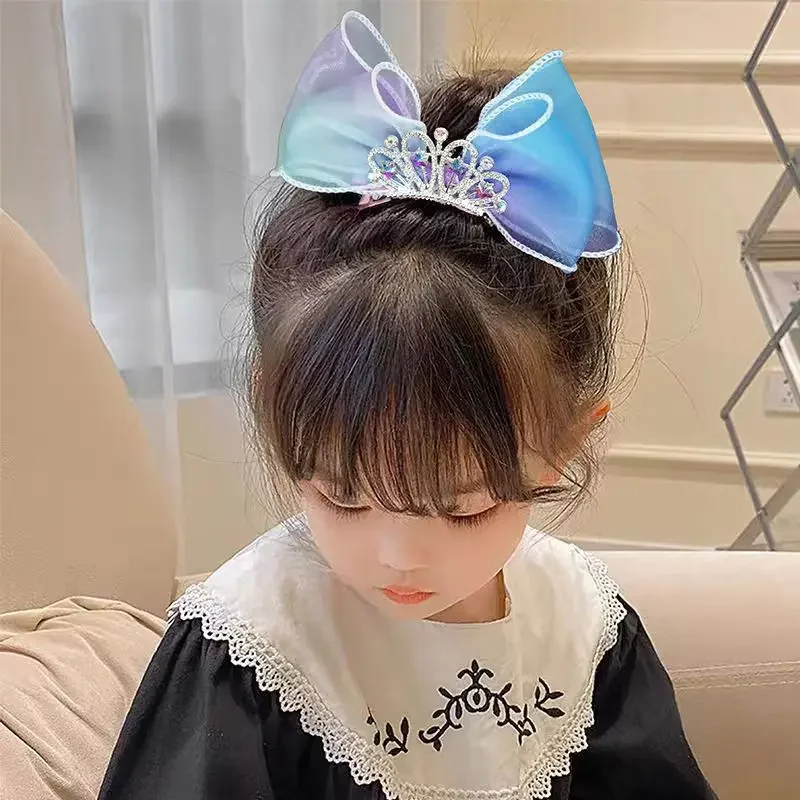 Cartoon Cute Children's Bow Hair Clip Crown Hair Clip Three-Dimensional Mesh Headband One Word Clip Girl's Gift image 2