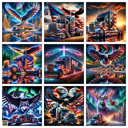 5D DIY American Eagle Truck Diamond Art Painting Set Colorful Heart Cross Stitch Embroidered Landscape Mosaic Home Decor Gift