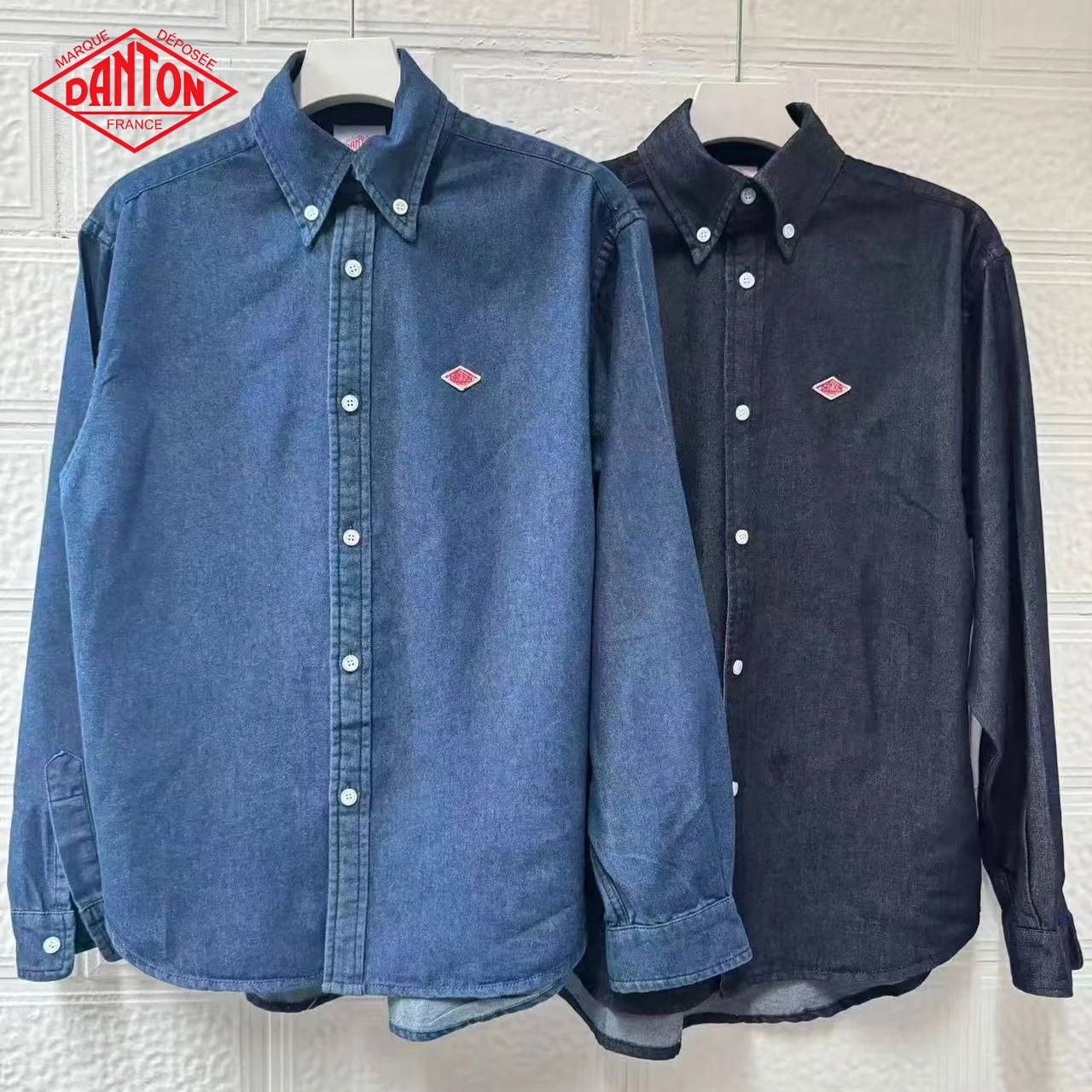 Danton Co-branded 100% Cotton Washed Denim Shirt, Vintage Boyfriend Style Lapel Loose Casual Workwear Blouse Unisex