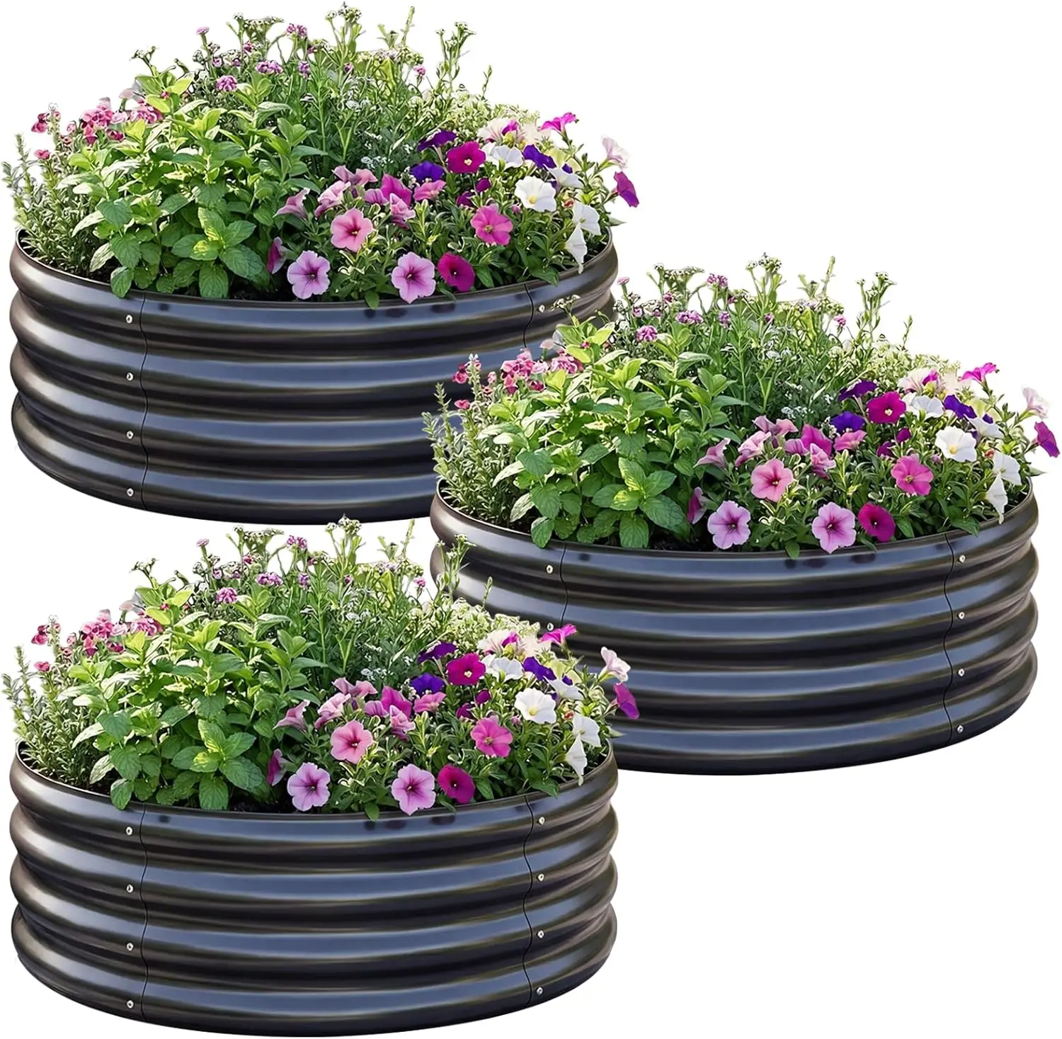 

3Pack 2x2x1 ft Round Galvanized Raised Garden Bed Kit Round Metal Flower Box Large Planter Raised Beds Outdoor Garden fo